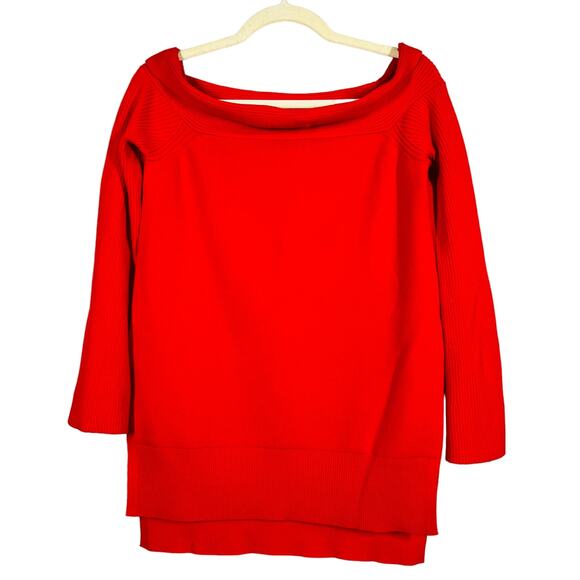 Anthropologie Sweaters - Anthropologie Ribbed Scoop Neck Sweater Heavy Knit Cherry Red 3/4 Sleeve - XS